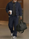 Casual Ribbed Trim Jacket Pants Set
