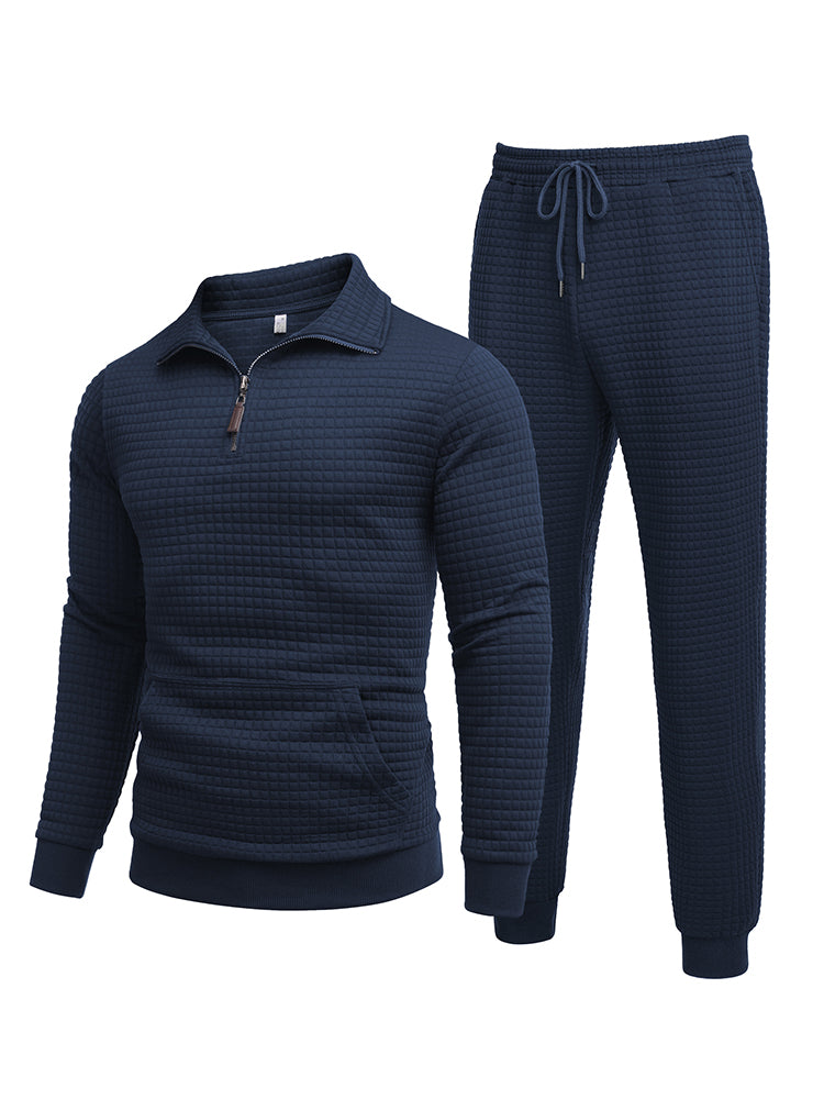 Casual Plaid Jacquard Tracksuit Set (US Only)