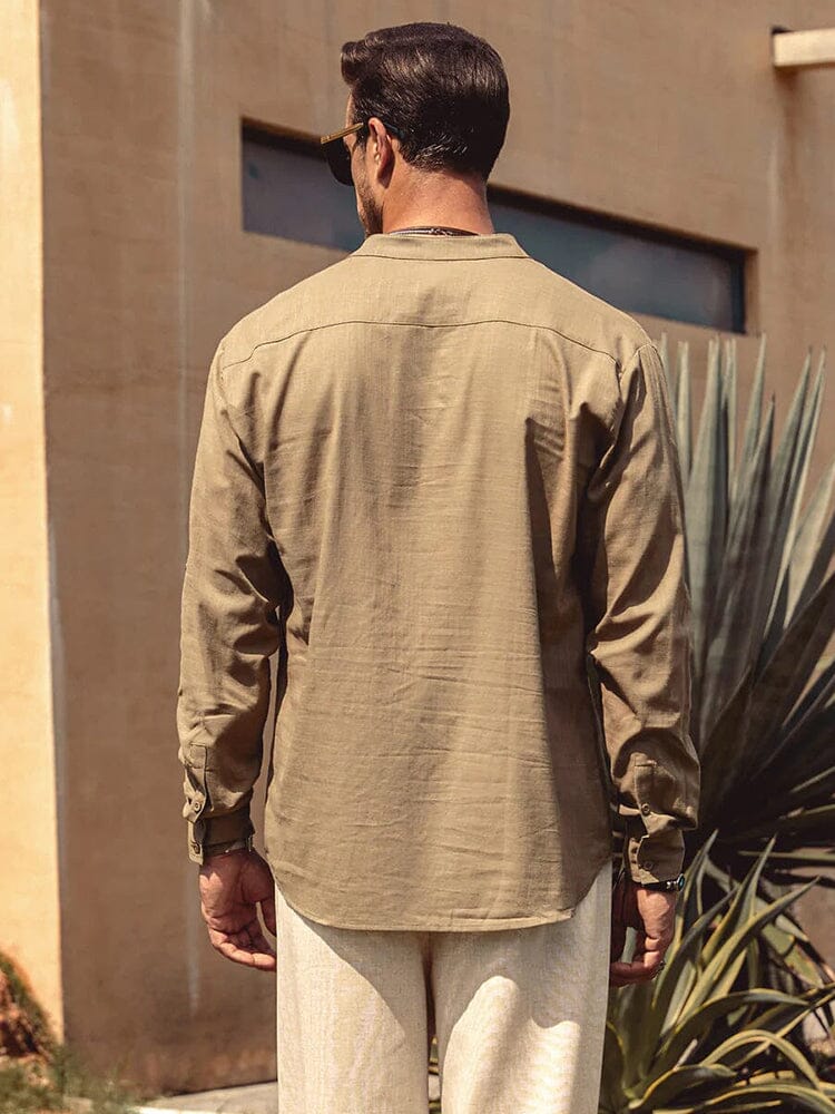 Cotton Linen Style Henley Shirt (Live Only)