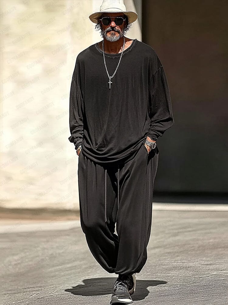 Casual Raw Edge Neck Top Pants Set