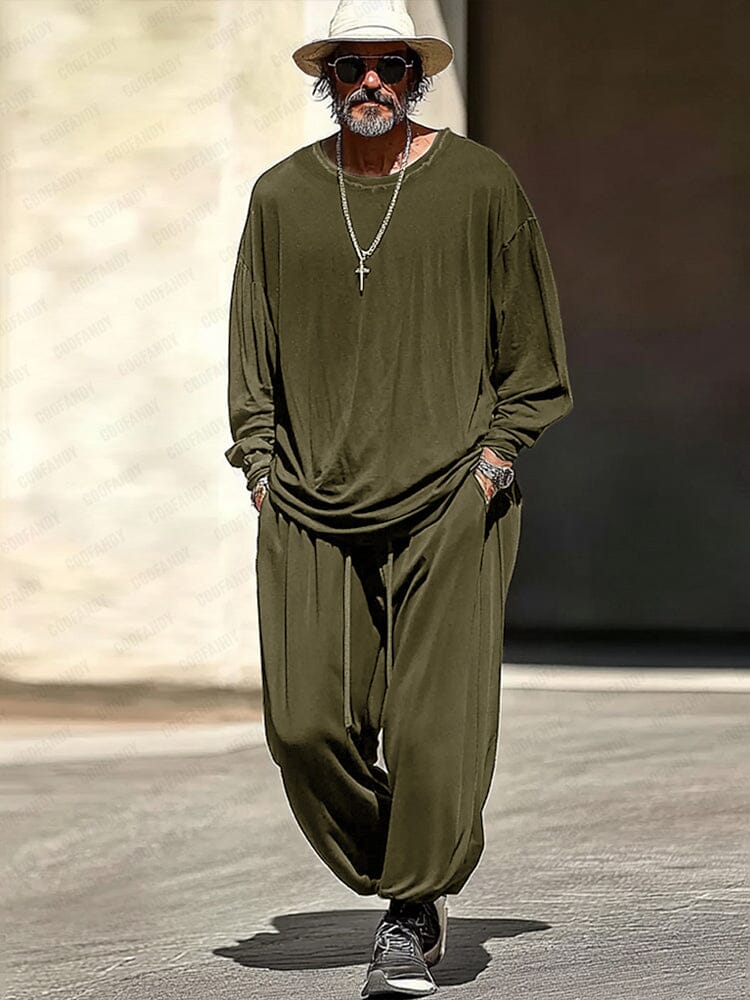 Casual Raw Edge Neck Top Pants Set