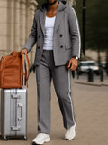 Trendy Contrast Stripe Hooded Blazer Set