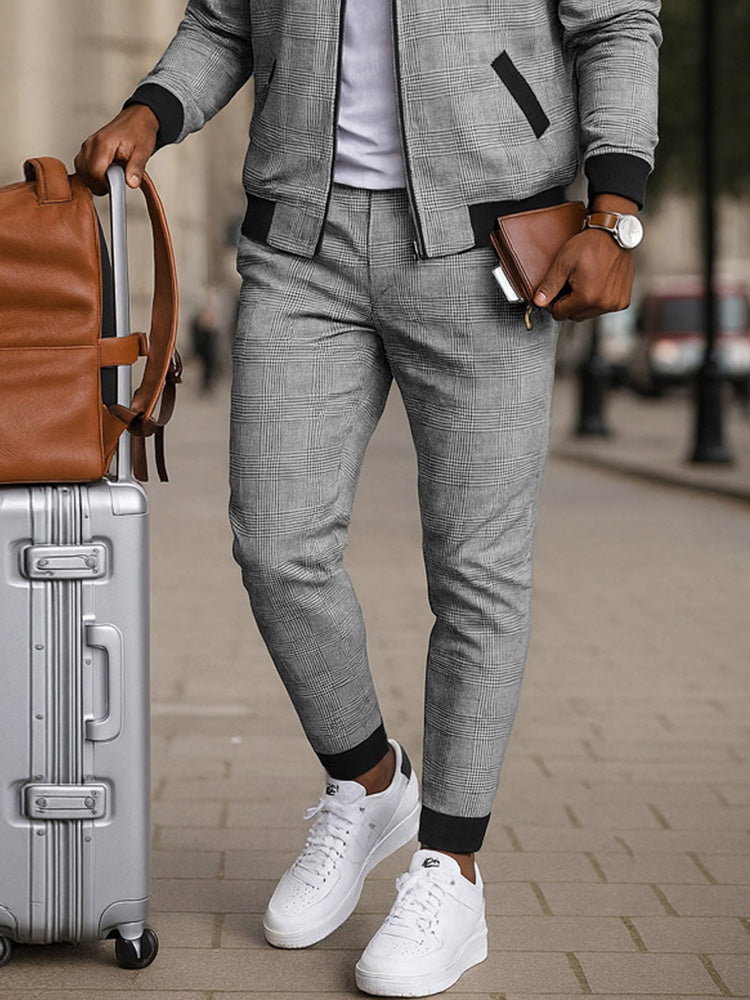 Smart Casual Plaid Tracksuit Set