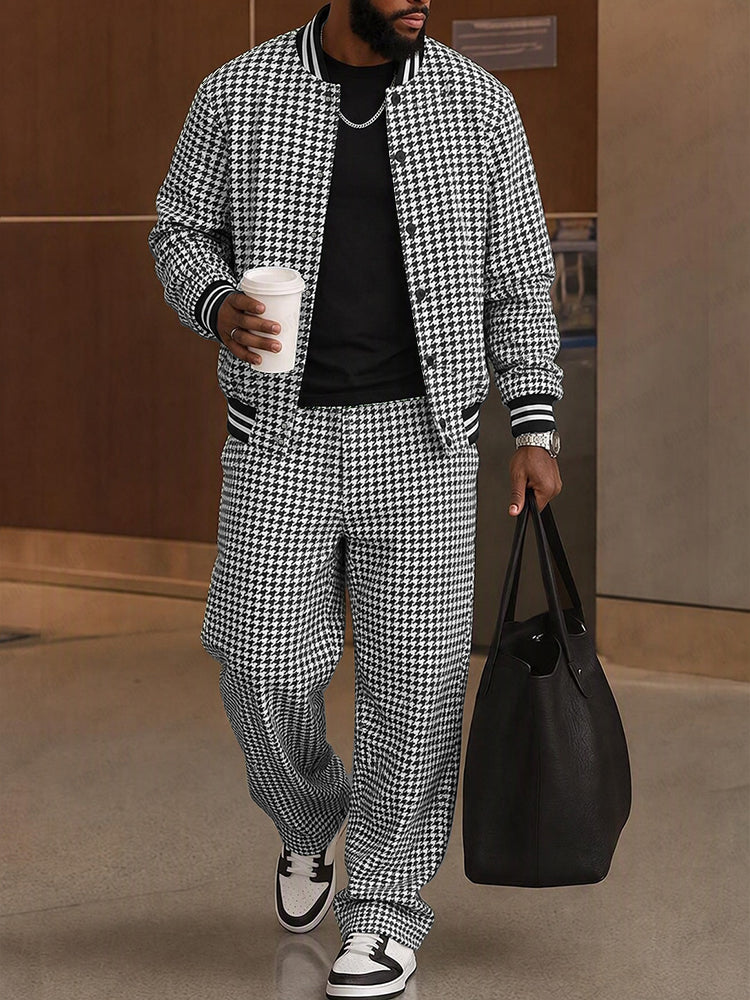 Classic Striped Trim Jacket Pants Set