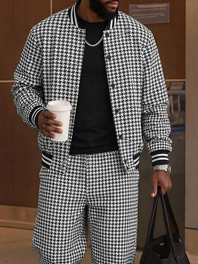 Classic Striped Trim Jacket Pants Set