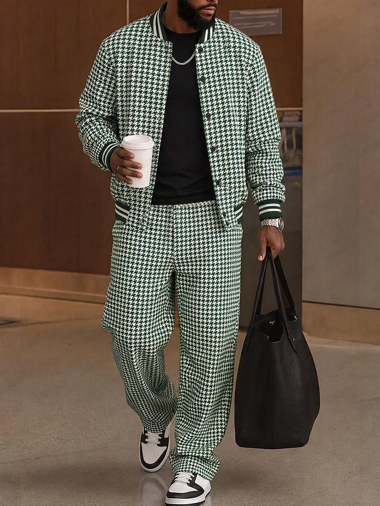 Classic Striped Trim Jacket Pants Set