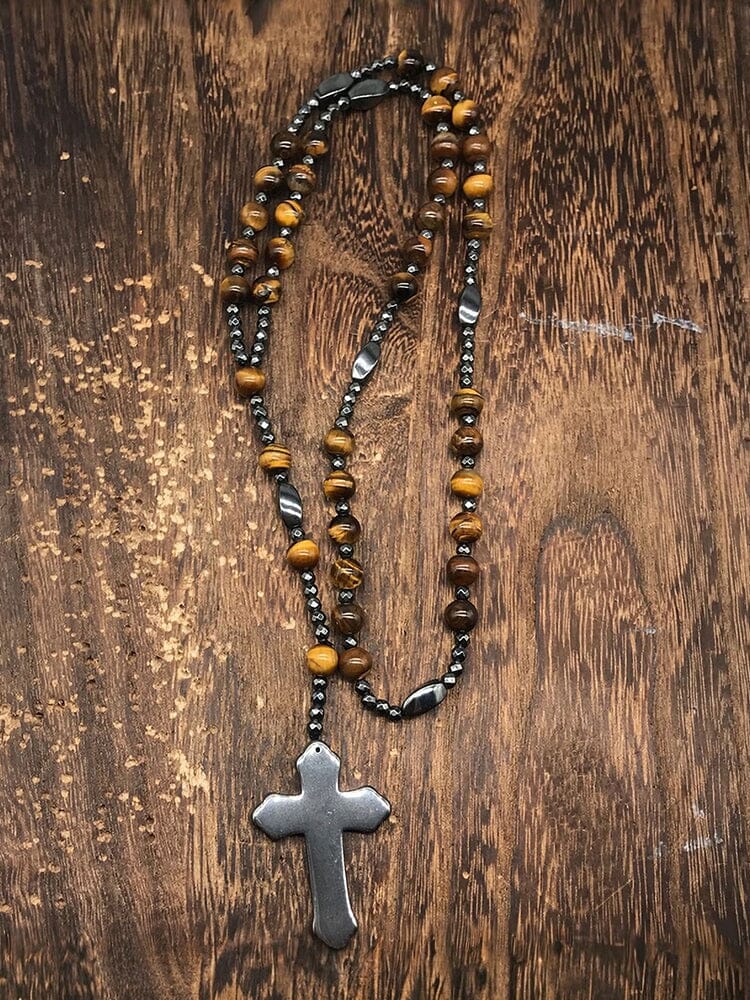 Natural Stone Cross Pendant Necklace
