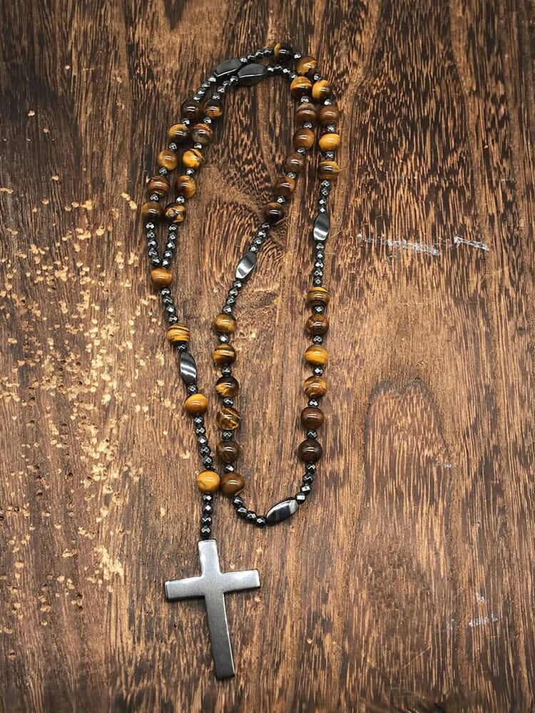 Natural Stone Cross Pendant Necklace